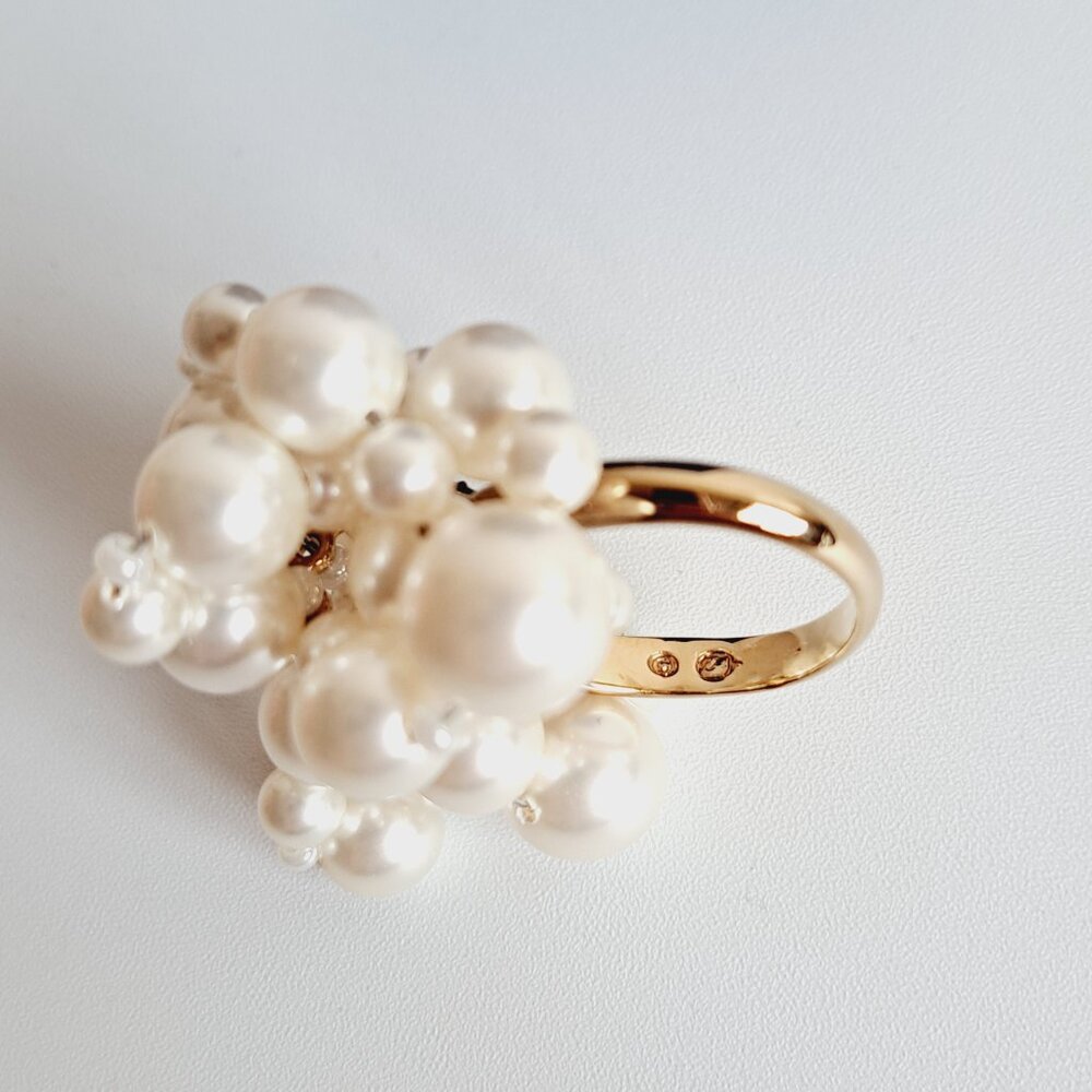 New Signed Swarovski Statement Gold Ring With Pea… - image 6